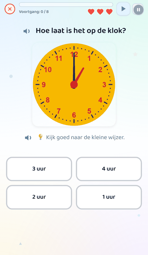 Schermafbeelding uit de les Hele uren (1 tot 6)