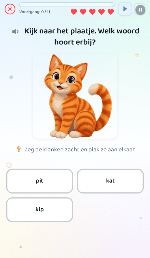 Schermafbeelding uit de les Kat, kip en vis