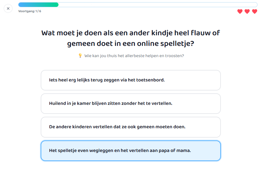 Screenshot van het KidsDigitaal oefenening over digitale veiligheid